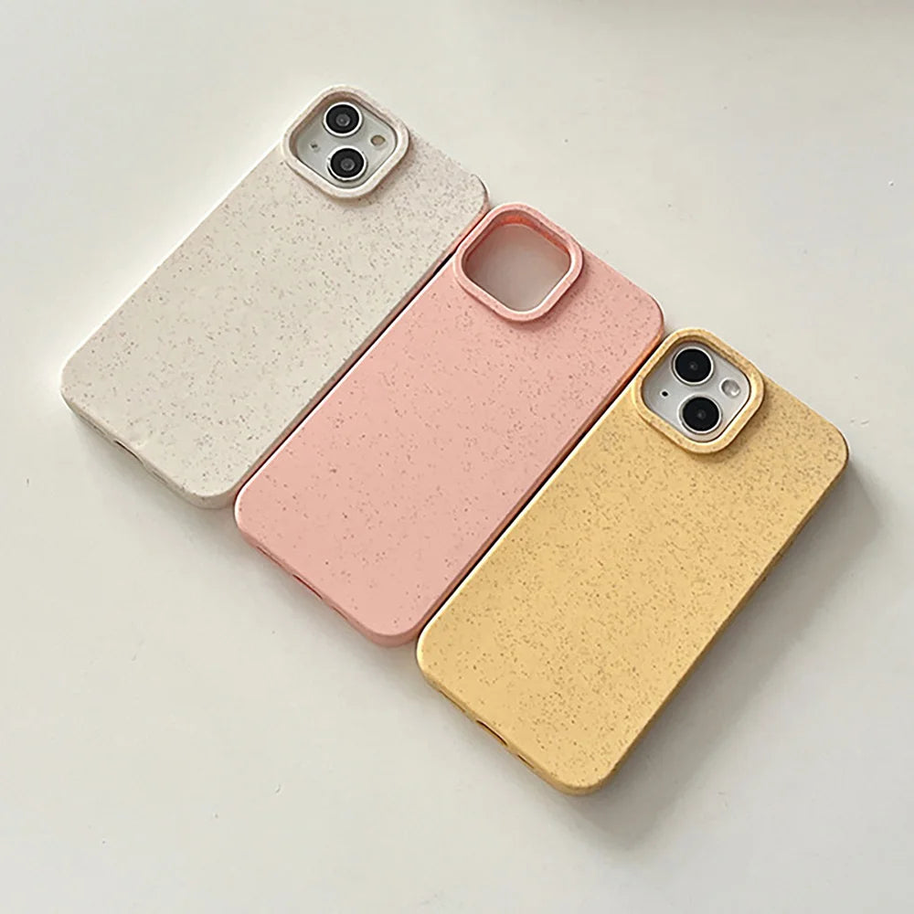 Shockproof Matte Wheat Straw Silicone Phone Case For iPhone 14 14Pro 16 15  Eco-friendly Cover