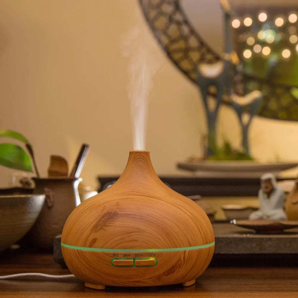 500ml Essential Oil Diffuser Wood Grain Aromatherapy Ultrasonic Remote Control