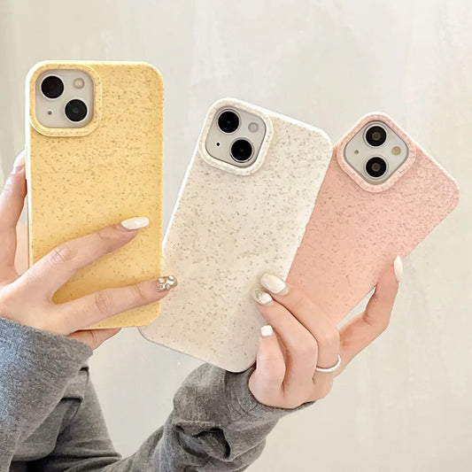 Shockproof Matte Wheat Straw Silicone Phone Case For iPhone 14 14Pro 16 15  Eco-friendly Cover