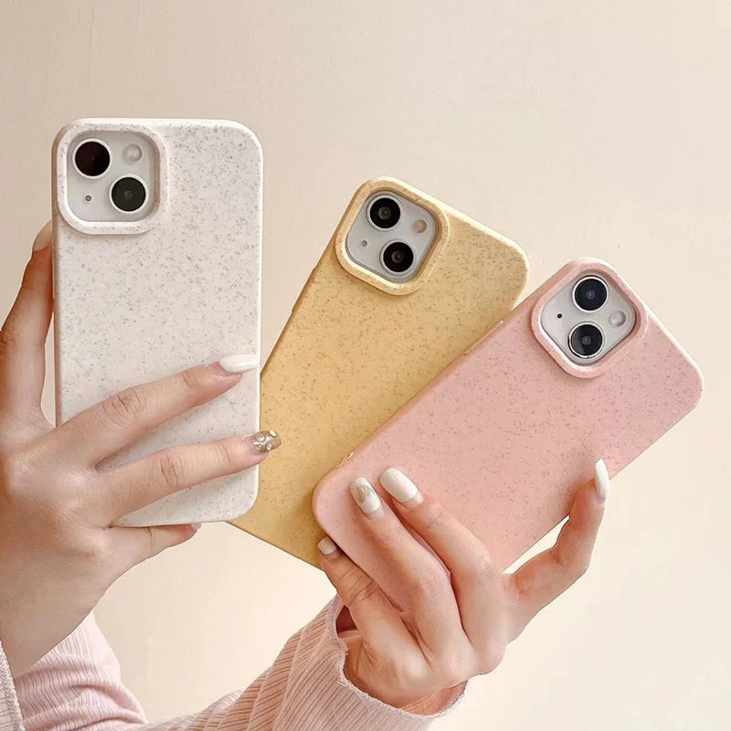 Shockproof Matte Wheat Straw Silicone Phone Case For iPhone 15 14 12 11 13 Pro Max 15 14plus XS Max X XR Eco-friendly Soft Cover