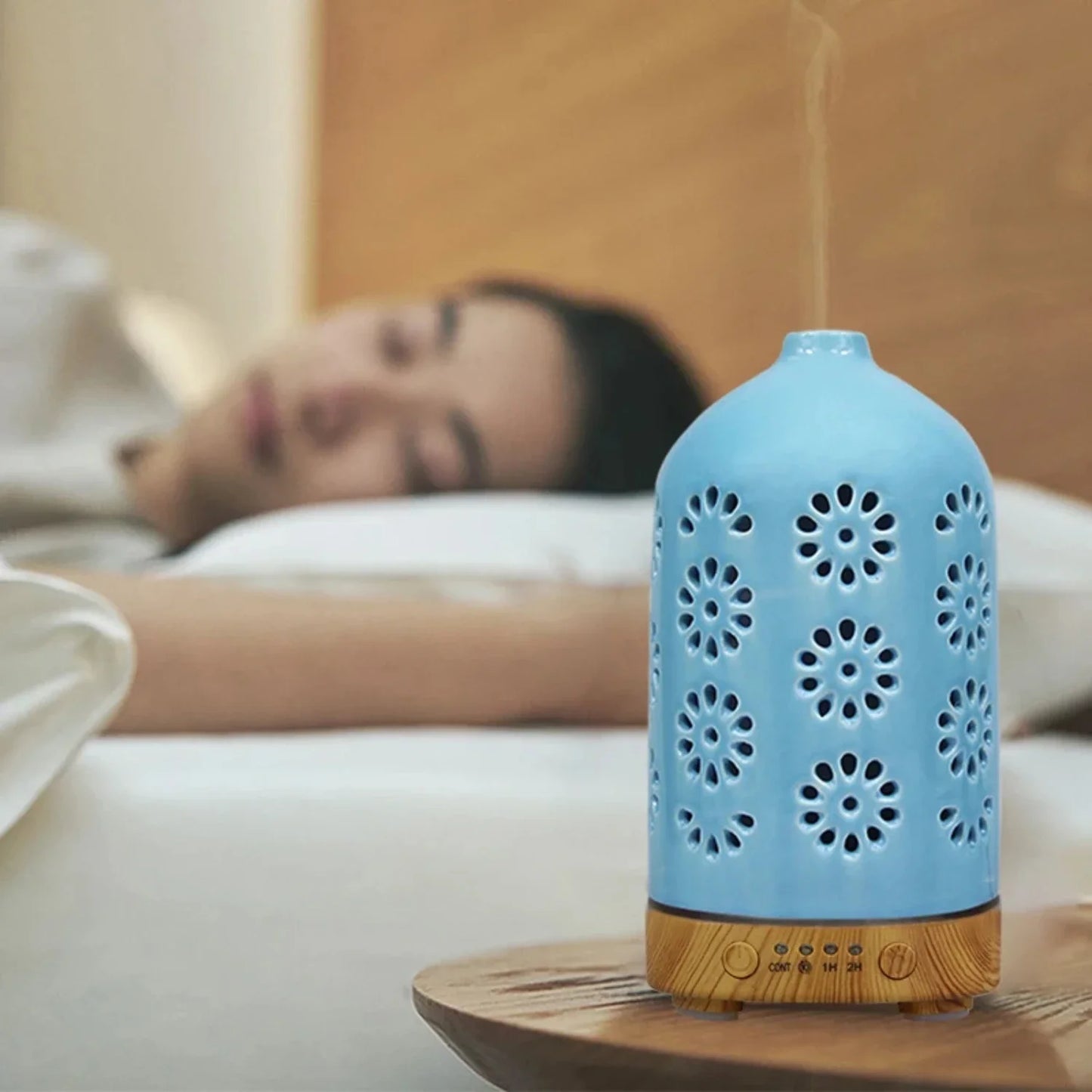 Ceramic Ultrasonic Essential Oil Diffuser, Blue LED Lights for Room Fragrance