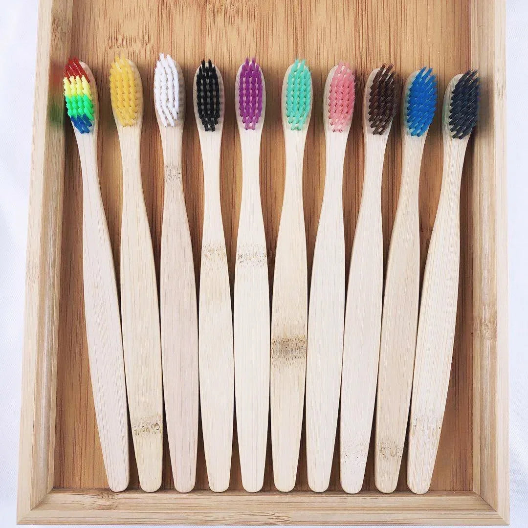 10pcs ECO Friendly Bamboo Toothbrush  Adult Wooden Soft Tooth Brush