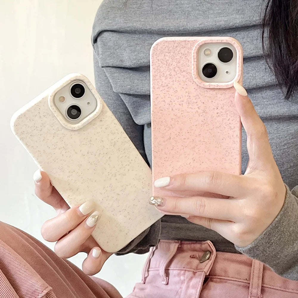 Shockproof Matte Wheat Straw Silicone Phone Case For iPhone 14 14Pro 16 15  Eco-friendly Cover